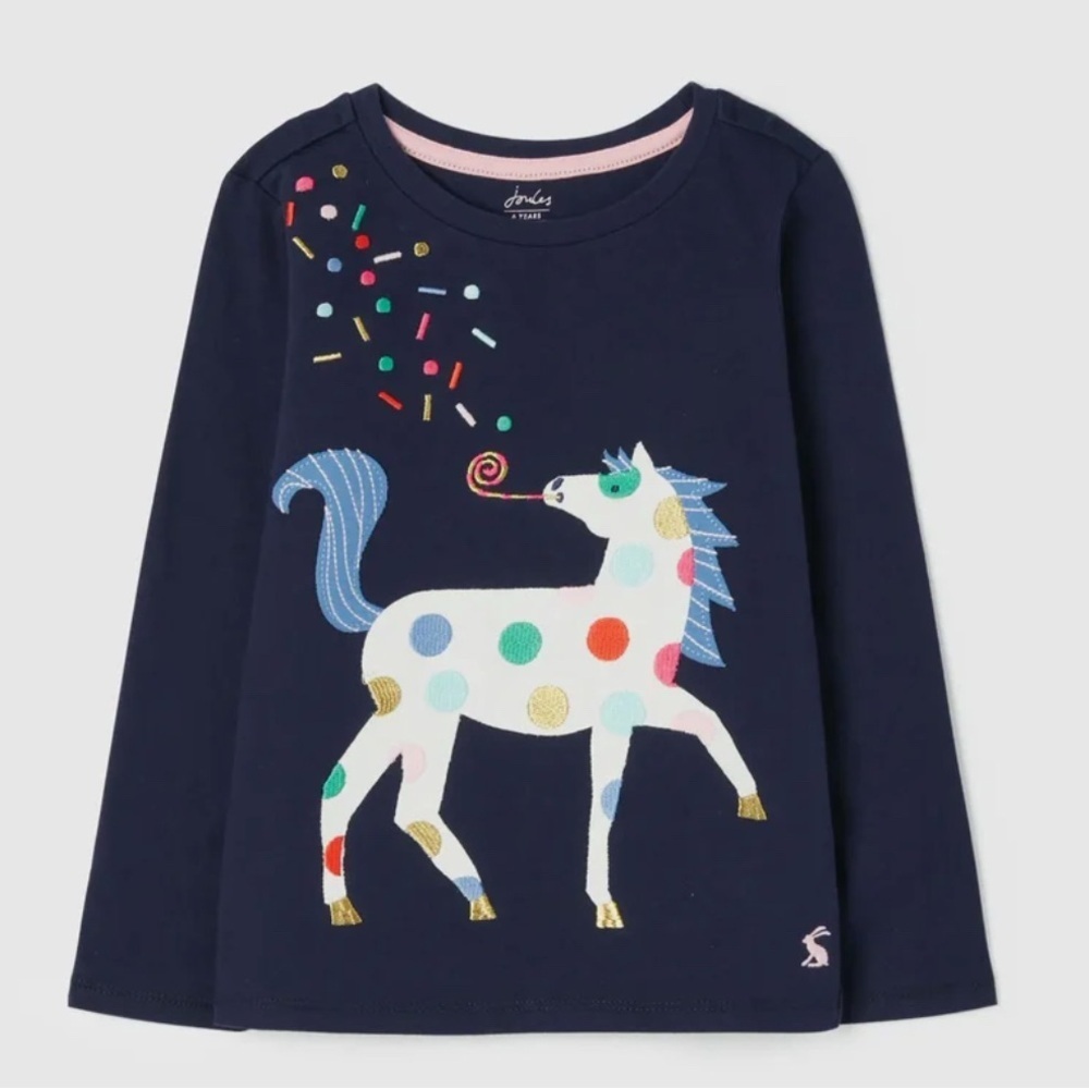 NWT Joules Girls Kids' Navy Unicorn Long Sleeve Top Size 10